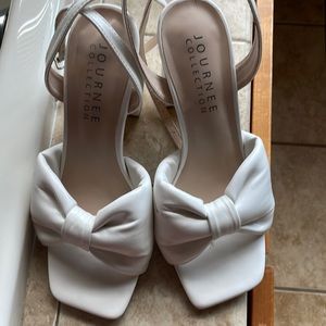 White Block Bow Heels